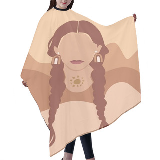 Personality  Modern Illustration Of Woman With Braided Hair And Earrings Hair Cutting Cape