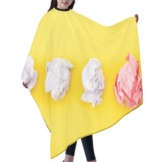 Personality  Top View Of Crumpled Pink Paper Among White On Yellow  Hair Cutting Cape