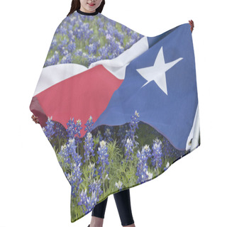 Personality  Texas Flag Among Bluebonnet Flowers On Bright Spring Day Hair Cutting Cape