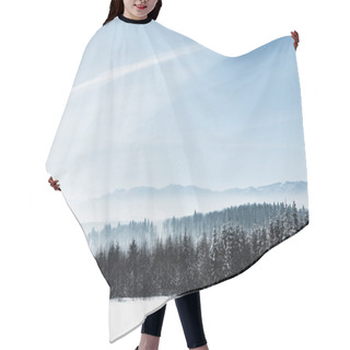Personality  Blue Cloudy Sky With Sunshine And Winter Snowy Mountain Forest In Carpathians Hair Cutting Cape