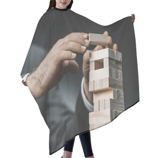 Personality  Businessman Playing Blocks Wood Game Hair Cutting Cape