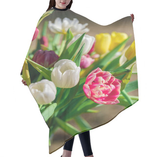 Personality  Tulips Bask In The Sun's Embrace, Their Petals Glowing With The Warmth Of A Summer Day. Hair Cutting Cape