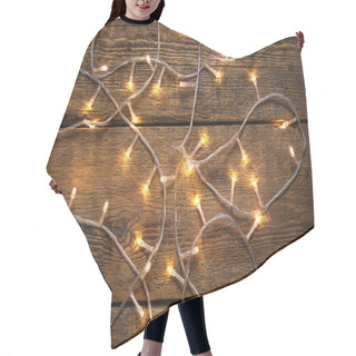 Personality  Glowing Christmas Lights On Wooden Background Hair Cutting Cape