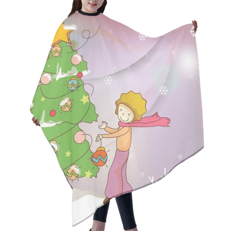 Personality  Boy Decorating Christmas Tree Hair Cutting Cape