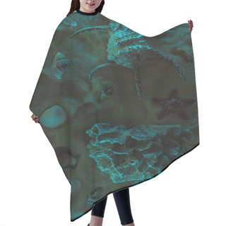 Personality  Top View Of Seashells, Starfish And Coral On Sand With Dark Light Hair Cutting Cape