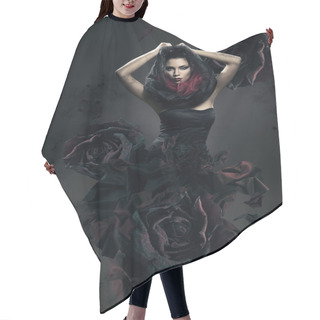 Personality  Mysterious Woman In Dark Hood And Rose Dress Hair Cutting Cape