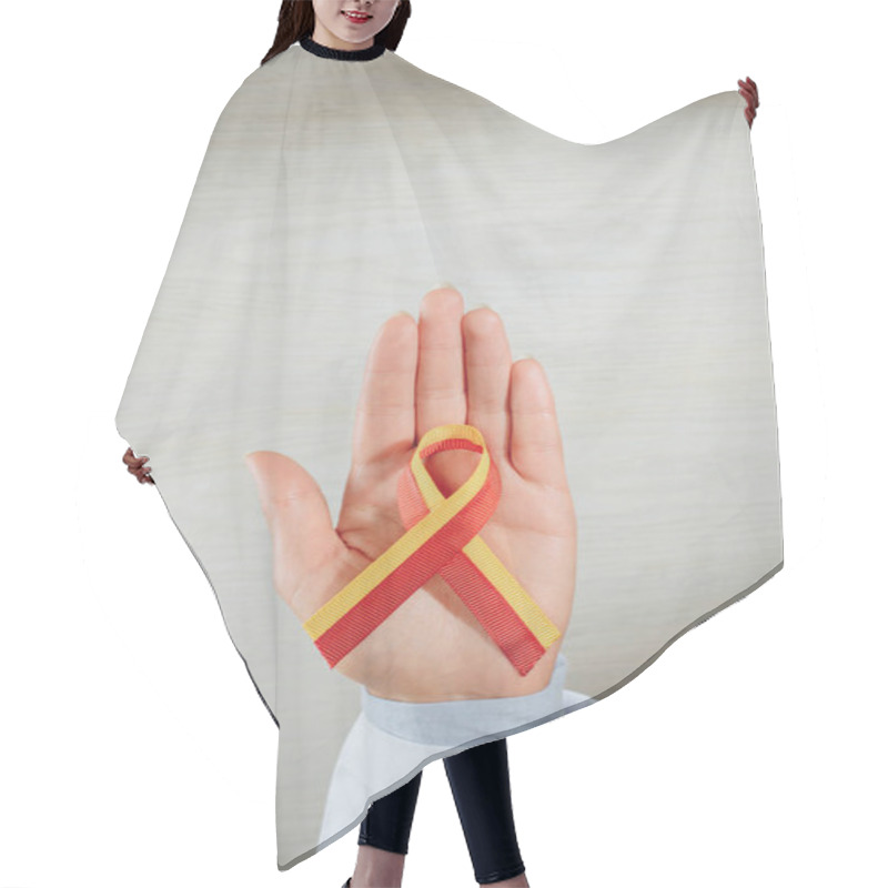 Personality  Cropped Image Of Female Doctor Holding Ribbon Over Table, World Hepatitis Day Concept Hair Cutting Cape