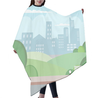 Personality  Cityscape Of A Big Metropolis. Calm Street. Flat Picture Of The City. Park, Green Trees In The City. Urban Background. Background With Houses. Cozy Property. Alley For Walks In The Park Hair Cutting Cape