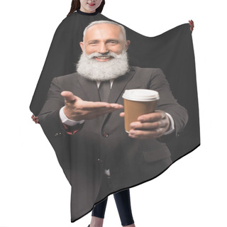 Personality  Businessman Pointing At Coffee Cup Hair Cutting Cape