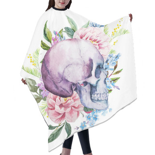 Personality  Watercolor Skull With Flowers Hair Cutting Cape