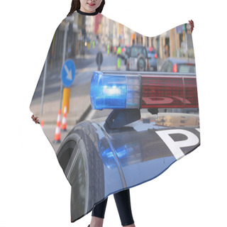 Personality  Blue Sirens Of Police Car During The Roadblock In The City Hair Cutting Cape