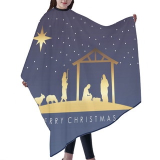 Personality  Happy Merry Christmas Manger Scene With Golden Holy Family In Stable And Animals Hair Cutting Cape