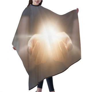 Personality  Holding Hands Open With Glowing Lights On Dark Background Hair Cutting Cape