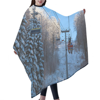 Personality  Winter Mountain Lift For Skiers Above Snowy Forest And Sky Hair Cutting Cape