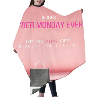 Personality  One Black Shopping Bag On Pink With Copy Space, Cyber Monday Sale Banner Concept Hair Cutting Cape
