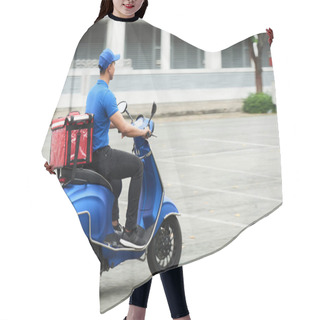 Personality  Courier On The Scooter Delivering Food Hair Cutting Cape