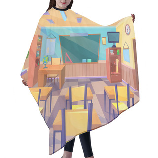 Personality  Empty Vector Flat Cartoon School Class Room Interior With Board Desk. Hair Cutting Cape
