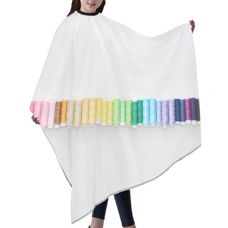 Personality  Top View Of Bright And Colorful Threads On White Background  Hair Cutting Cape