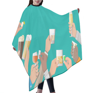 Personality  Hands Group Holding Glasses With Drinks Hair Cutting Cape
