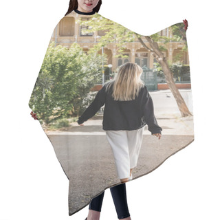 Personality  Back View Of Young Blonde Woman In Stylish Outfit Walking On Street In Turkey  Hair Cutting Cape