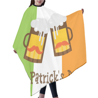 Personality  St. Patricks Day. Hipster Beer Glasses Over Irish Flag Hair Cutting Cape
