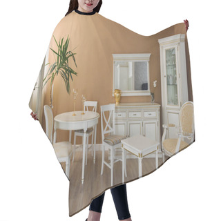 Personality  White Furniture In Elegant Dining Room Hair Cutting Cape