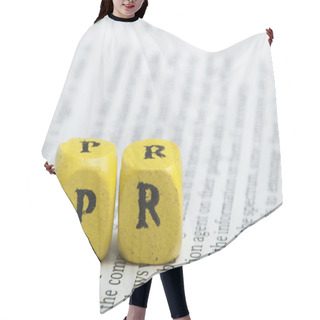 Personality  Word PR.Wooden Cubes On Magazine Hair Cutting Cape