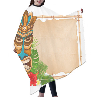 Personality  Wooden Tiki Mask And Bamboo Signboard Hair Cutting Cape