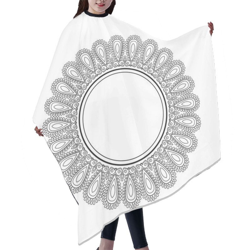 Personality  Vector Beautiful Frame With Place For Text. Black And White Mandala Pattern With Ethnic Indian Ornament Hair Cutting Cape