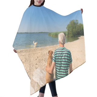 Personality  Man With Dog In Landscape With River Hair Cutting Cape