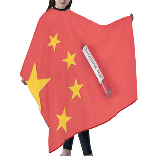 Personality  Top View Of Sample With Coronavirus Test Lettering Near Red Chinese Flag  Hair Cutting Cape