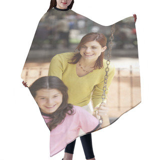 Personality  Mother And Daughter Playing On Swing Hair Cutting Cape