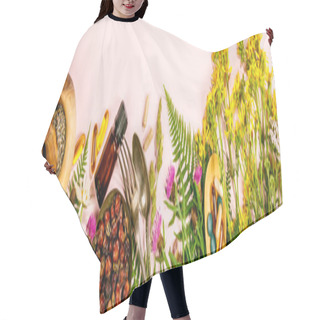 Personality  Wild And Healing Herbs Concept, Flat Lay, Top View Hair Cutting Cape