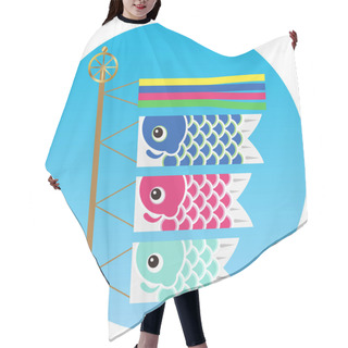 Personality  Vector Illustration With Carp Streamers For The Japanese Kodomo No Hi, The Boys Festival.  Hair Cutting Cape
