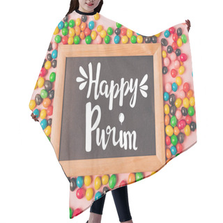 Personality  Top View Of Candies And Blackboard Isolated On Pink, Purim Holiday Concept Hair Cutting Cape