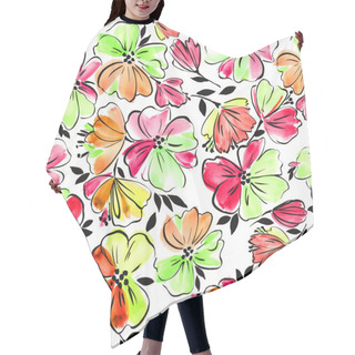Personality  Seamless Artistic Hand Drawn Flower Pattern Hair Cutting Cape