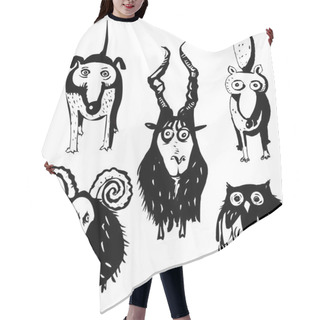 Personality  Set Of Black Animal Silhouettes Hair Cutting Cape