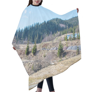 Personality  Downhill Slope Without Snow In Spring. Active Holiday With Family Hair Cutting Cape