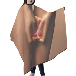 Personality  Cropped View Of Woman In Nylon Tights Squeezing Grapefruit Half Isolated On Brown Hair Cutting Cape