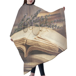 Personality  Old Books Open On Wooden Table Hair Cutting Cape