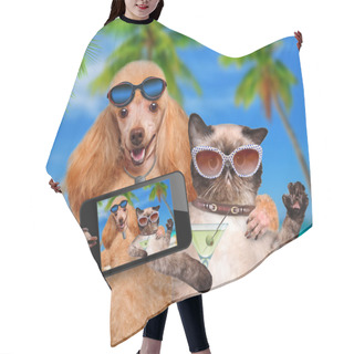 Personality  Dog With Cat Taking A Selfie Hair Cutting Cape