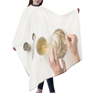 Personality  Person Pouring Herbal Tea Hair Cutting Cape