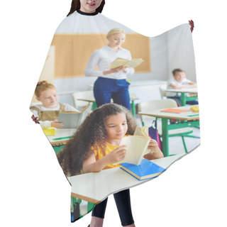 Personality  Teacher Reading Book With Children During Lesson Hair Cutting Cape