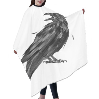 Personality  Drawn Sitting Bird Raven On White Background Hair Cutting Cape