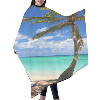 Personality  Sandy Beach Of A Tropical Island With Palm Tree Hair Cutting Cape