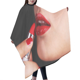 Personality  Girl With Sexy Red Lips And Pomade On Dark Background Hair Cutting Cape