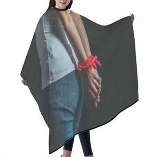 Personality  Cropped View Of Woman With Tied Hands Isolated On Black Hair Cutting Cape