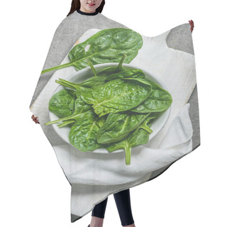 Personality  Top View Of Spinach Leaves In Bowl On White Cutting Board  Hair Cutting Cape