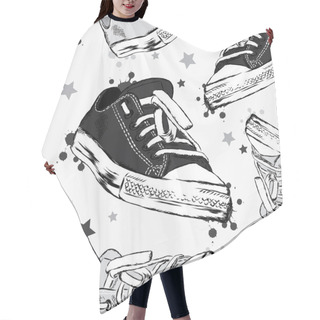 Personality  Seamless Background With Sneakers, Blots And Stars. Vector Illustration For Greeting Card, Poster, Or Print On Clothes. Fashion & Style. Hair Cutting Cape
