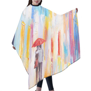 Personality  Couple Is Walking In The Rain Under An Umbrella, Abstract Colorful Oil Painting Hair Cutting Cape